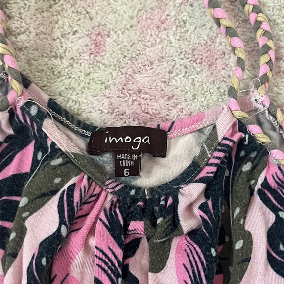 Pink and Black Feather Print Kids Romper - Picture 2 of 2
